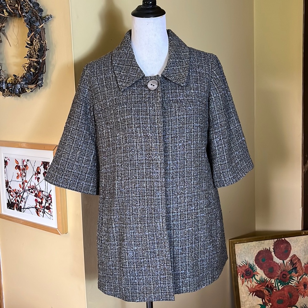 J JILL Size SMALL Tweed Blazer Mid-Skeeve  Career Casual Cozy Prep MOD $189 NEW